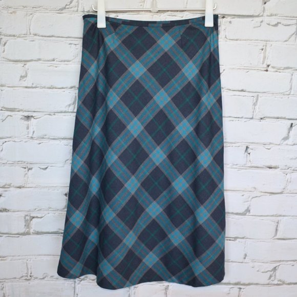 Talbots Teal Navy Plaid Wool Blend Maxi Skirt - Picture 2 of 6